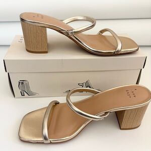 A New Day Gold Cris Square Toe Slip On Heels Size 7 NEW IN BOX NWT Gold Sandals